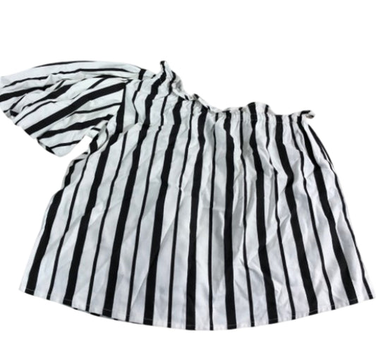 River Island Striped Off The Shoulder Blouse UK Size 12 Women's Black And White