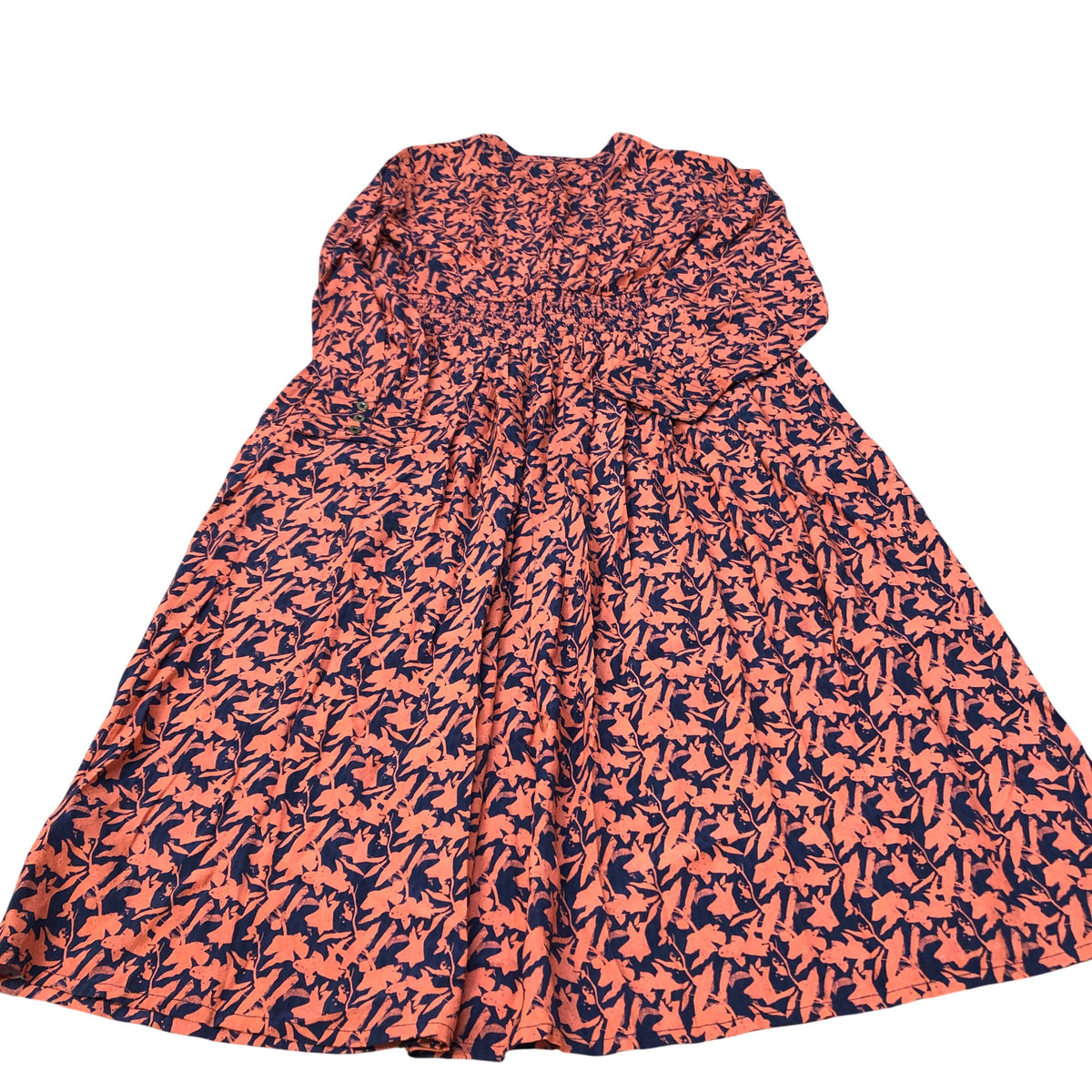Stylish Women’s Viscose Dress UK12 Floral Print Long Sleeve Orange Navy