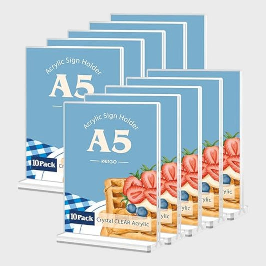 A5 Double Sided Acrylic Display Stand Sign Holder - Pack of 10