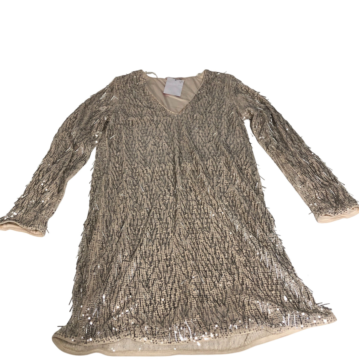Sequin V Neck Dress Women's Long Sleeve Party Outfit UK8
