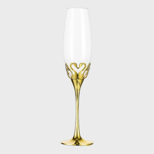 Pair of Gold Swan Champagne Flutes in Gift Box