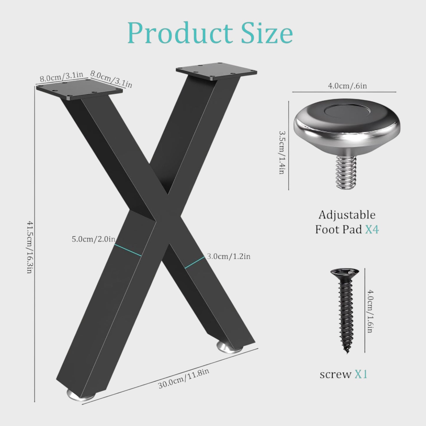 Heavy Metal Black Furniture Legs - X Shaped - Set of 2 - 43cm