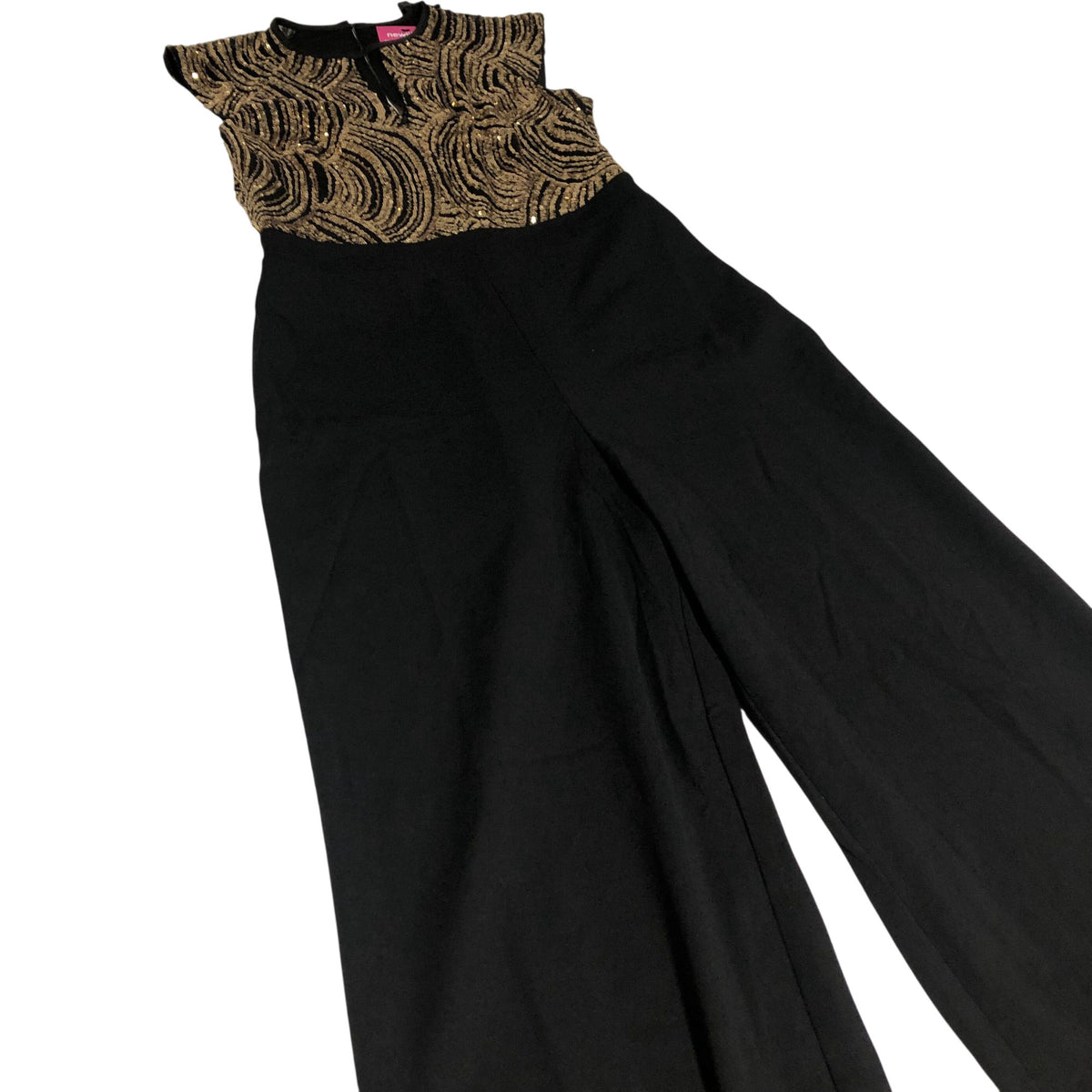 Jumpsuit Women's Black Gold Embellished Evening Wear UK14