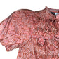 Orange Printed Cut Out Tie Blouse Size M
