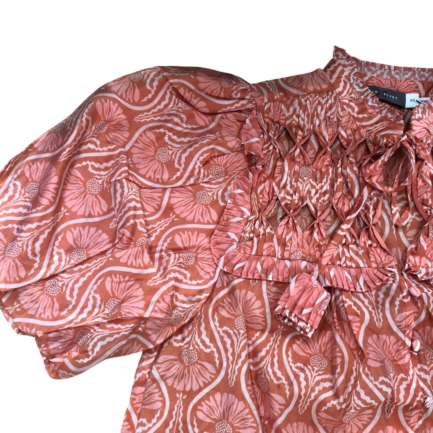 Orange Printed Cut Out Tie Blouse Size M
