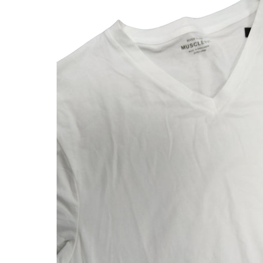 River Island Men's Muscle Fit White T-Shirt Size XL V-Neck Short Sleeve Top