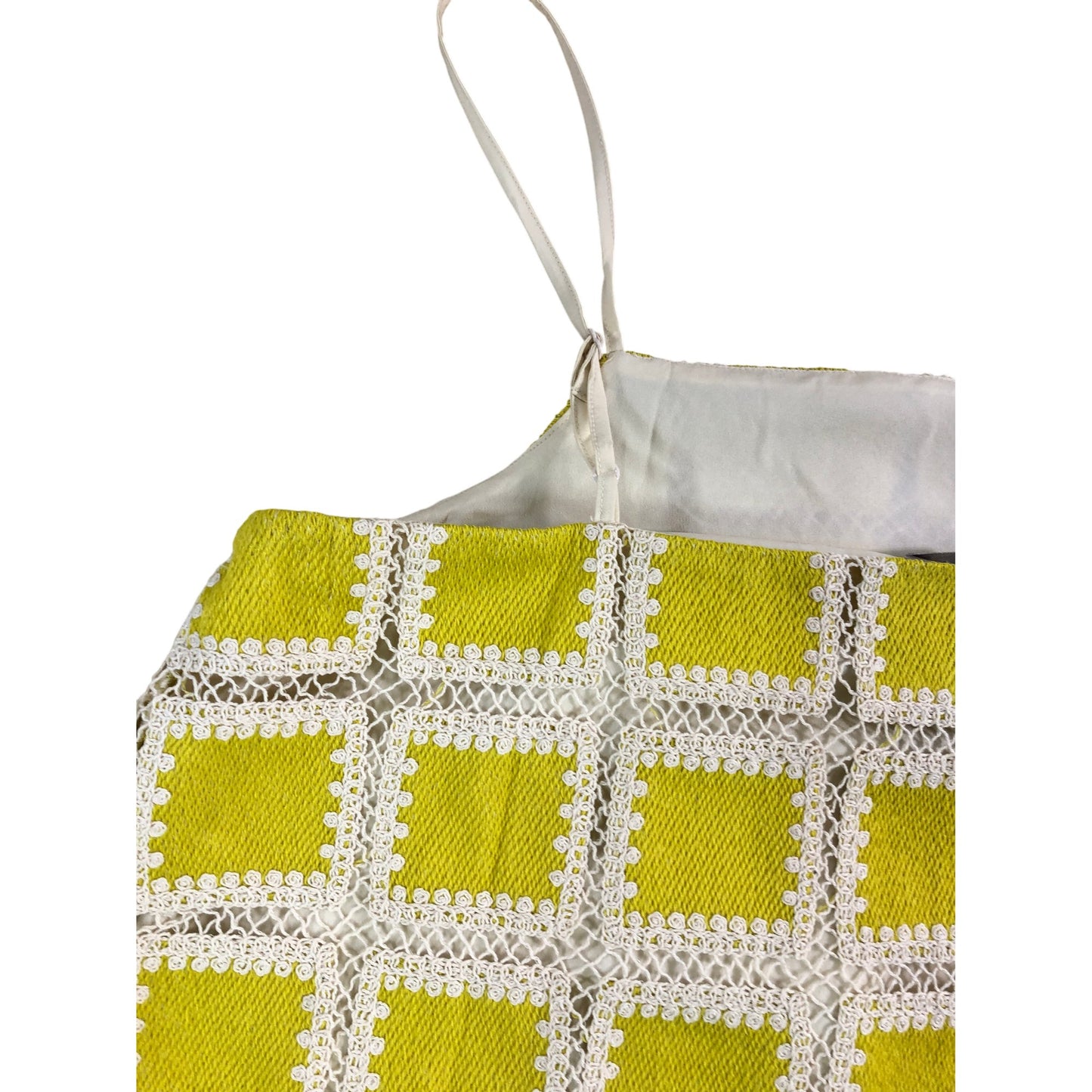 River Island UK14 Women's Yellow Cropped Top with White Lace Trim