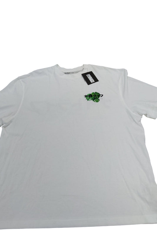 River Island Studios Men's White T-Shirt Size XL with Green Leaf Print Design