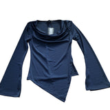 River Island Long Sleeve Top Women's Navy Cowl Neck Flare Hem