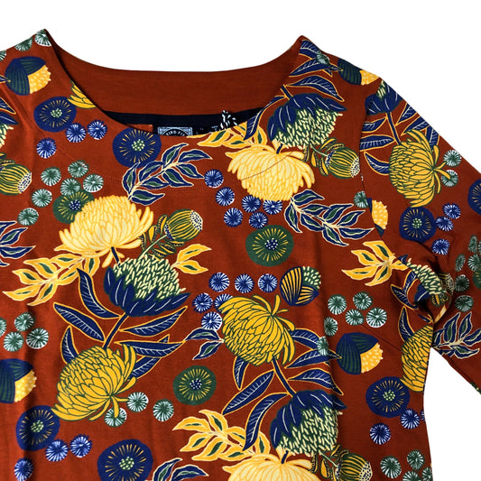 Weird Fish Rust Leaves Printed Organic Cotton Tee Size 12 Women's Long Sleeve