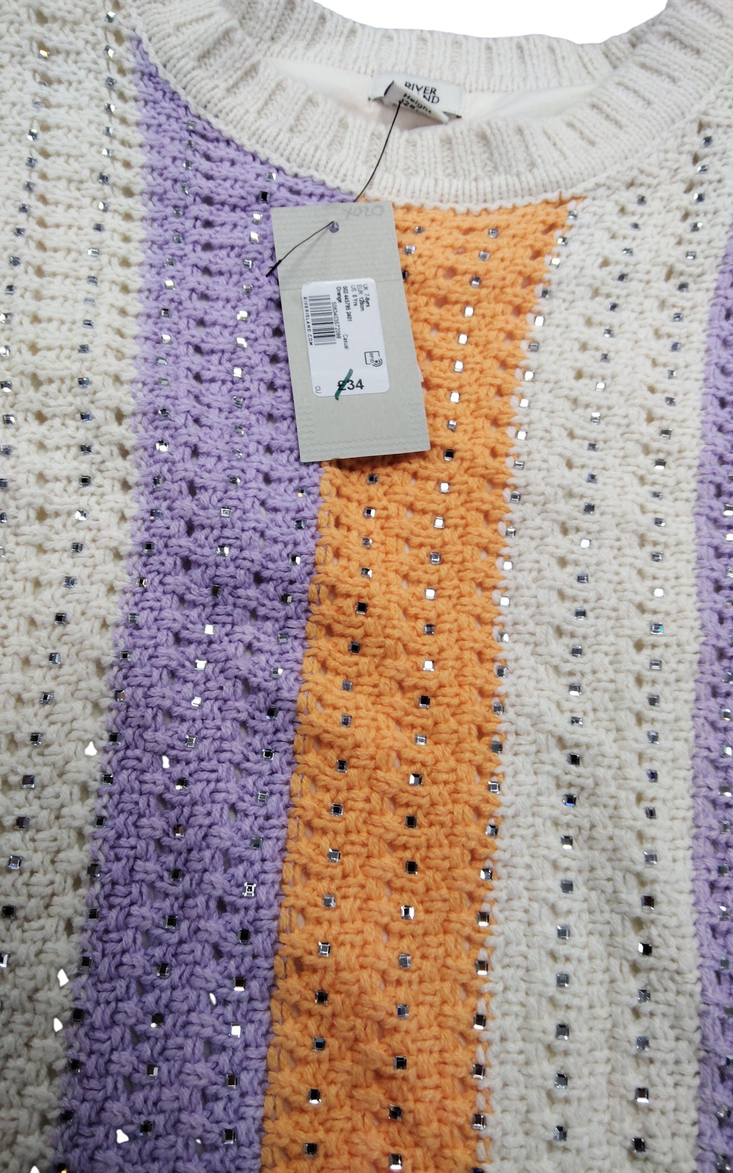 River Island Knitted Dress UK7 8Yrs Women's Colourful Striped Long Sleeve