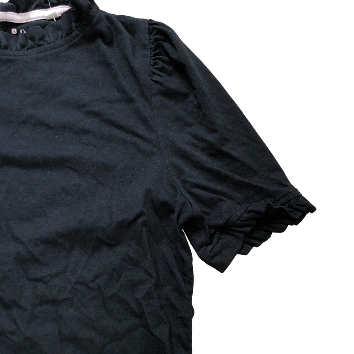 Black Ruffle Sleeve Top Women's Casual Cotton Short Sleeve Size 10