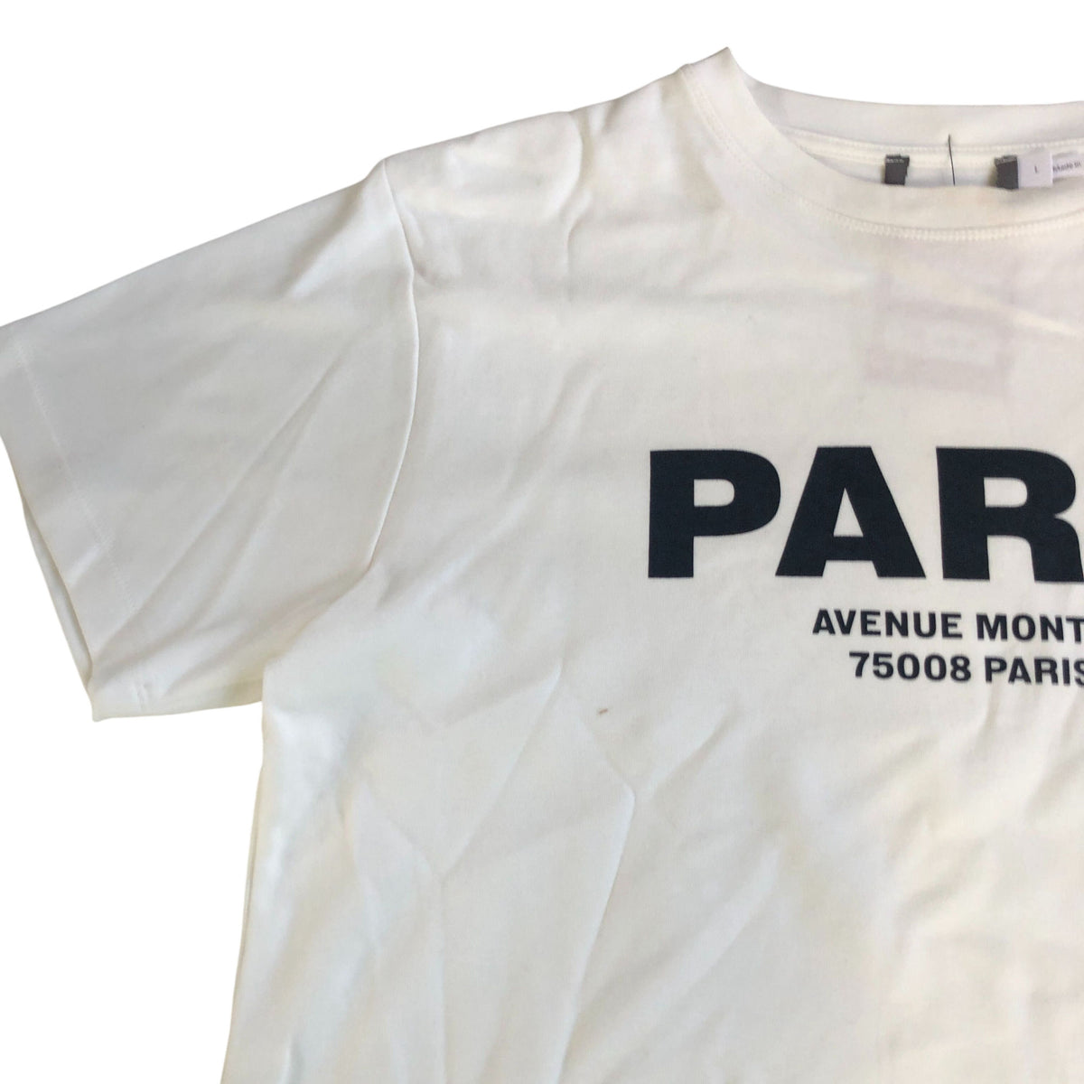 Paris Avenue Montaigne T-Shirt UK Large Women's White Cotton Top