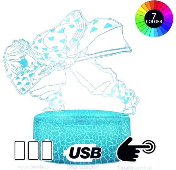 Demon Slayer 3D Lamp Illusion Touch Switch Colour Changing LED Nightlight