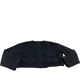 River Island Cropped Jacket UK16 Women's Black Button Detail Pockets