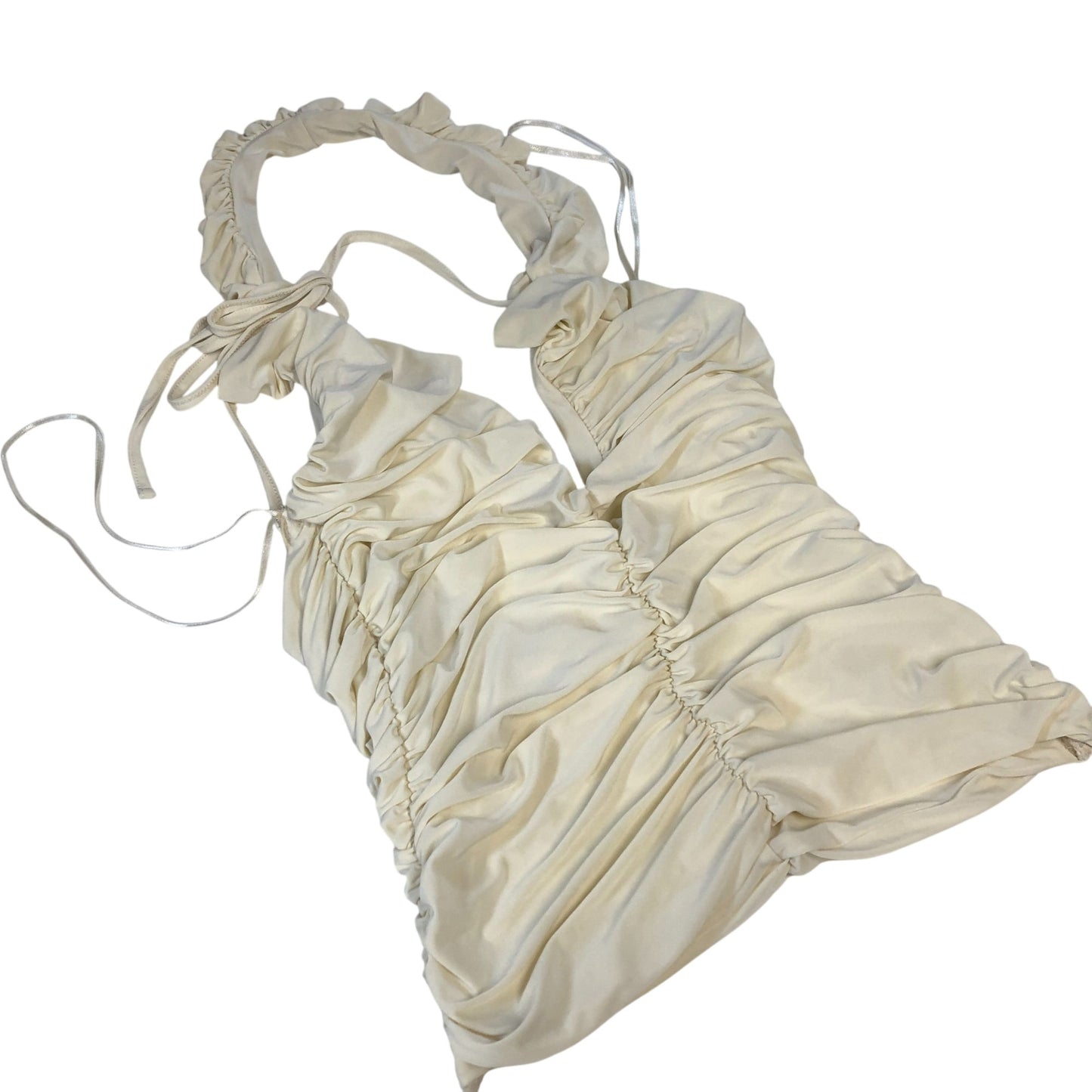 River Island Women's Cream Ruched Halter Neck Top Halter Style Small