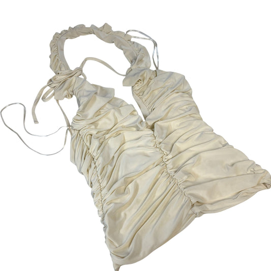 River Island Women's Cream Ruched Halter Neck Top Halter Style Small
