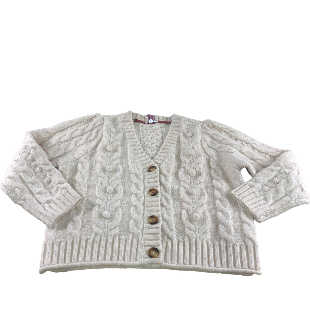 Cable Cardigan UK20 Women's Chunky Knit Cream V Neck Sweater
