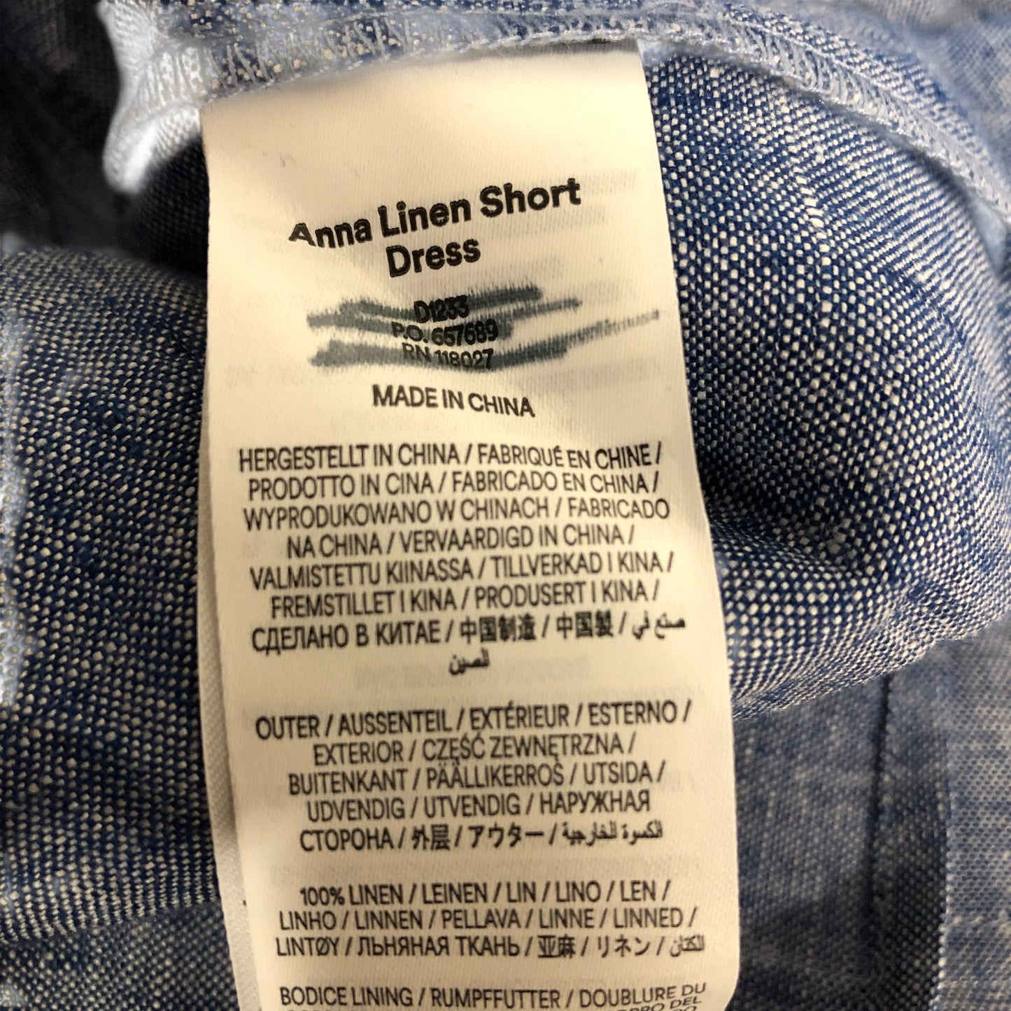 Boden Anna Linen Short Dress Women's Short Sleeve V Neck Blue UK22