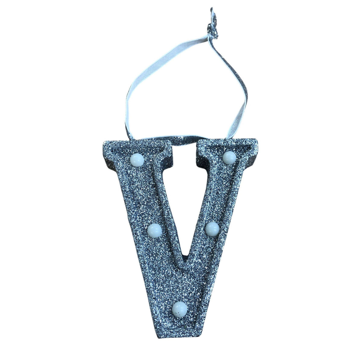 Light Up Silver Glitter Christmas Tree Decoration Letter 'V'