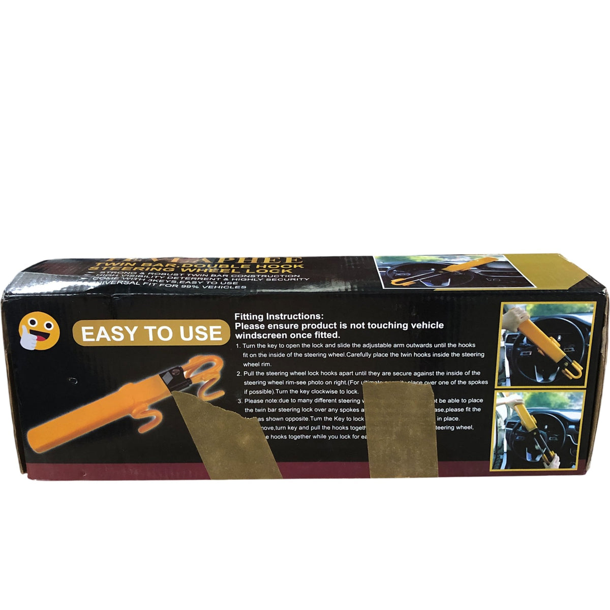 Tevlaphee Twin Bar Double Hook Steering Wheel Lock High Security Universal Fit