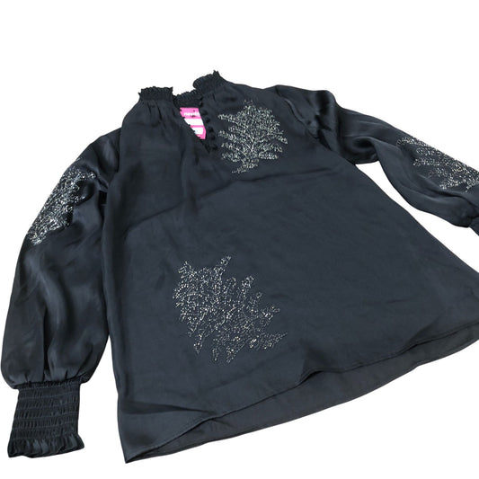 Black Blouse Women's Embellished Long Sleeve XS