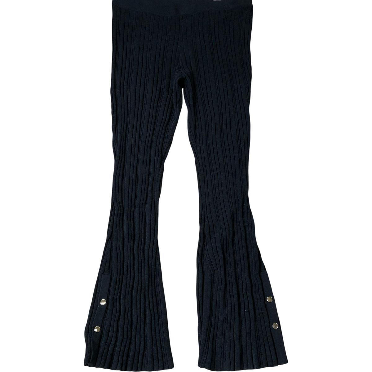 River Island Black Ribbed Flared Trousers Size 16 Women's Stretchy Fabric Casual