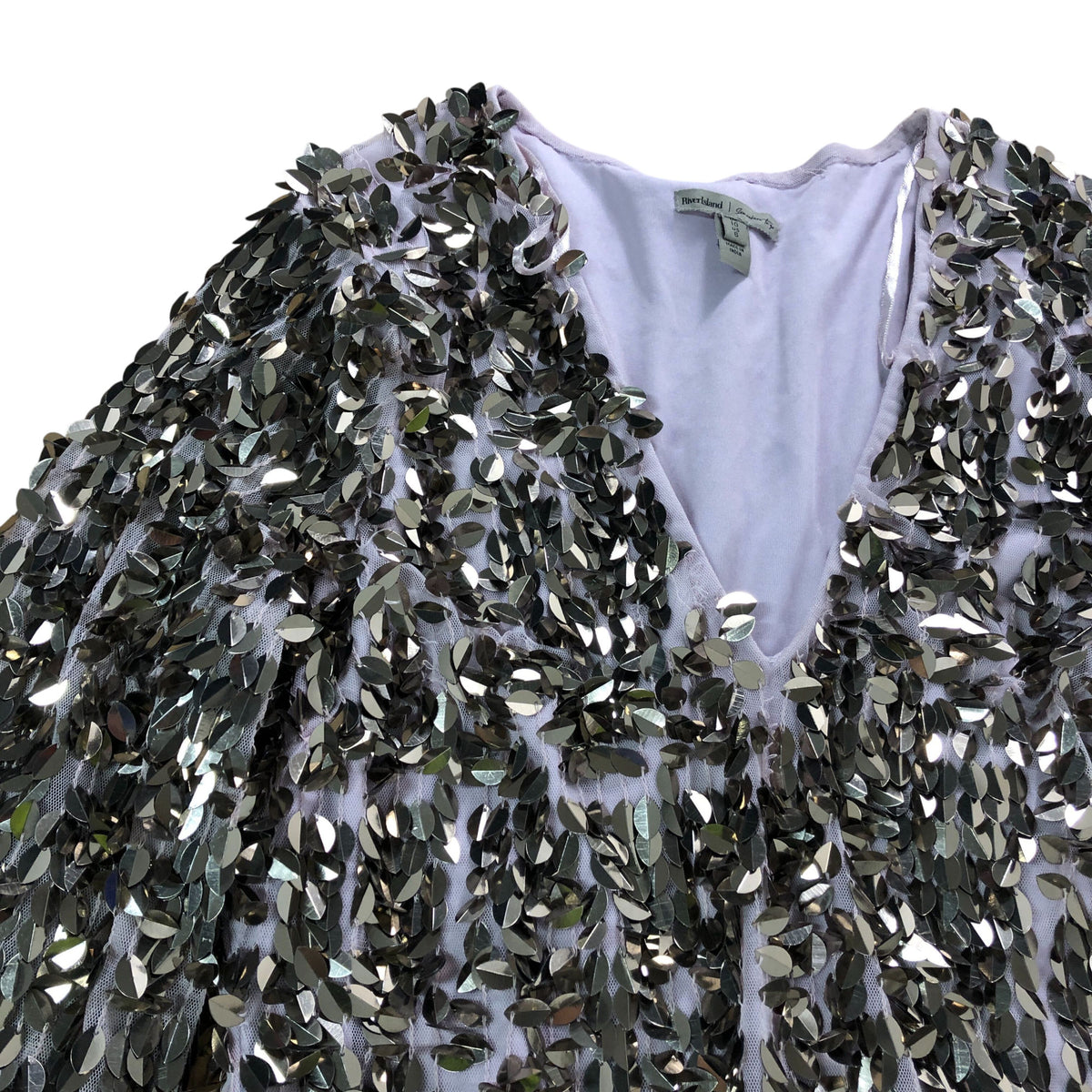 River Island Embellished Dress UK10 Women's V Neck Silver