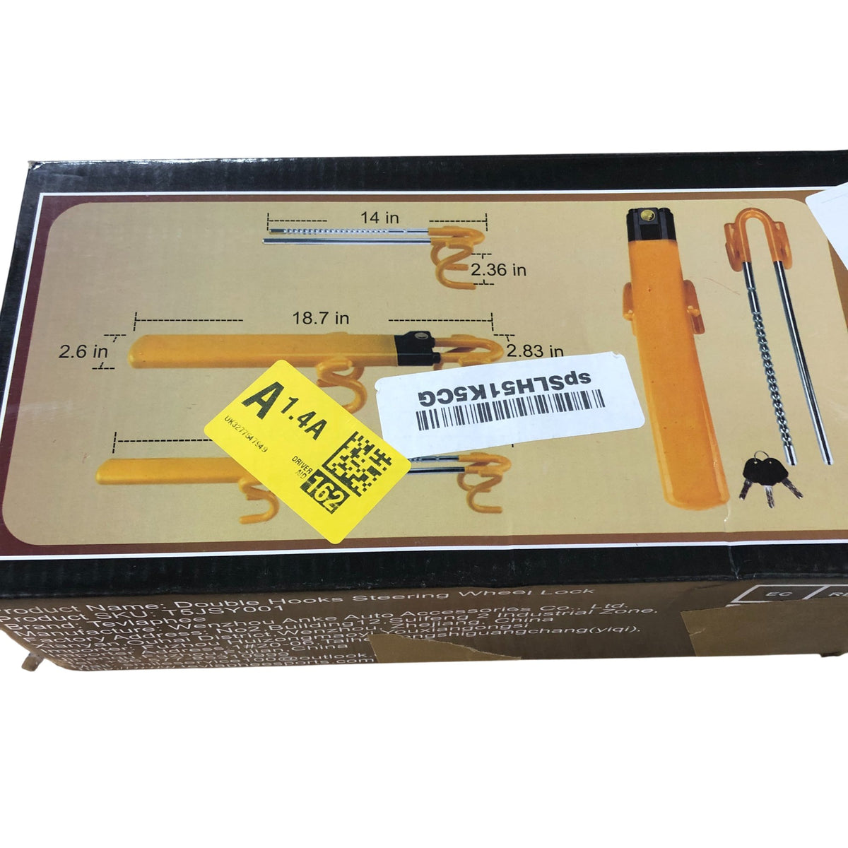 Tevlaphee Twin Bar Double Hook Steering Wheel Lock High Security Universal Fit