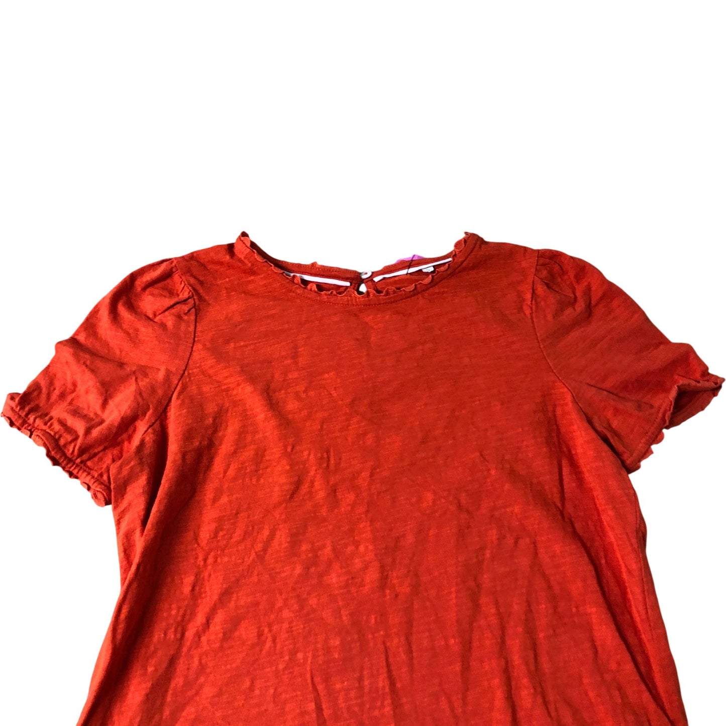 Short Sleeve Top Women's Red Cotton Ruffle Detail Casual Wear UK10