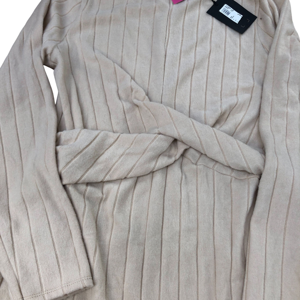River Island Long Sleeve Midi Dress Women's Knotted Beige Ribbed Style