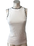 River Island Women's White Ribbed Tank Top XS Casual Style Black Trim