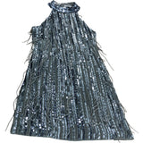 River Island UK8 Women's Silver Sequin Fringe Dress Sleeveless Party Wear