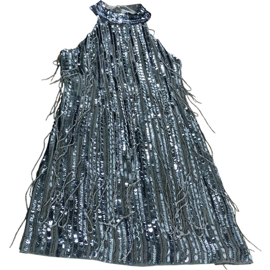 River Island UK12 Women's Silver Sequin Fringe Dress Sleeveless Party Wear