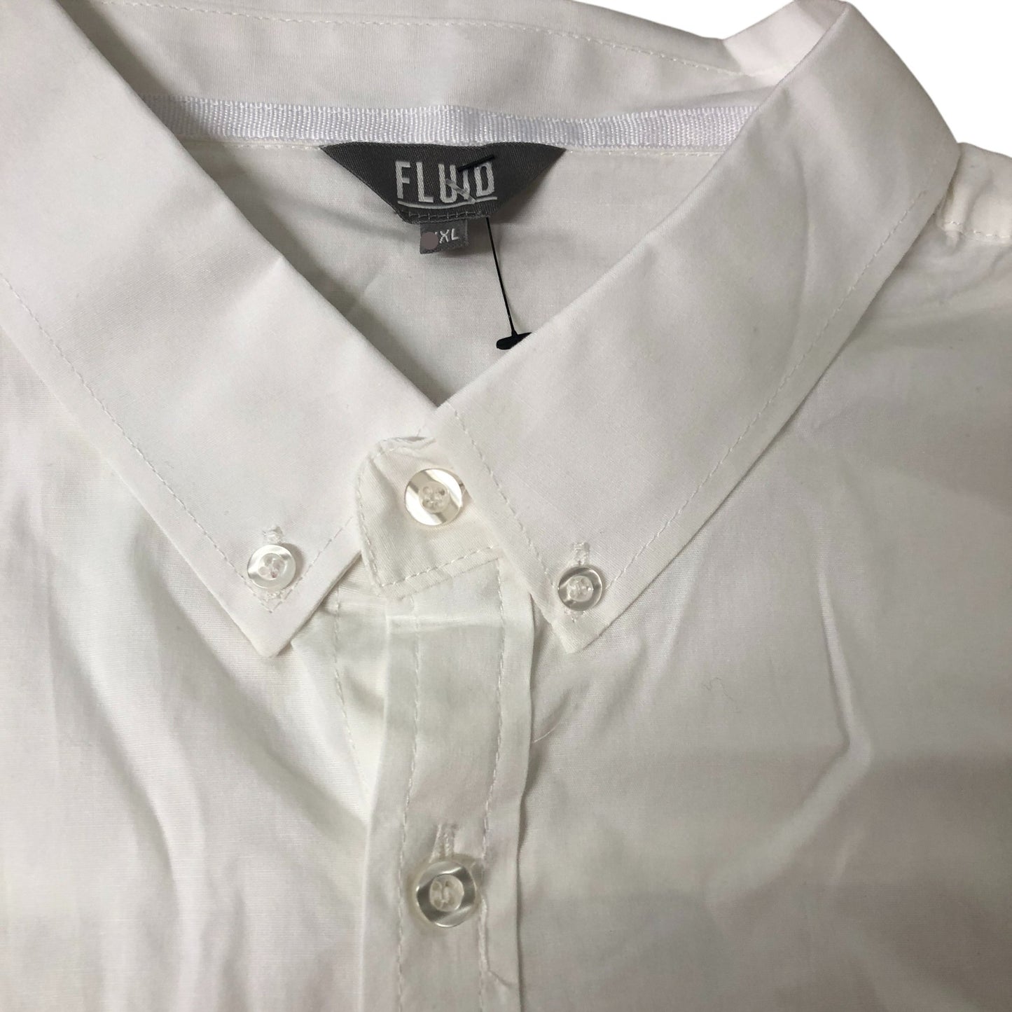 Fluid XL Men's Short Sleeve White Shirt Cotton Blend Button Detail Casual