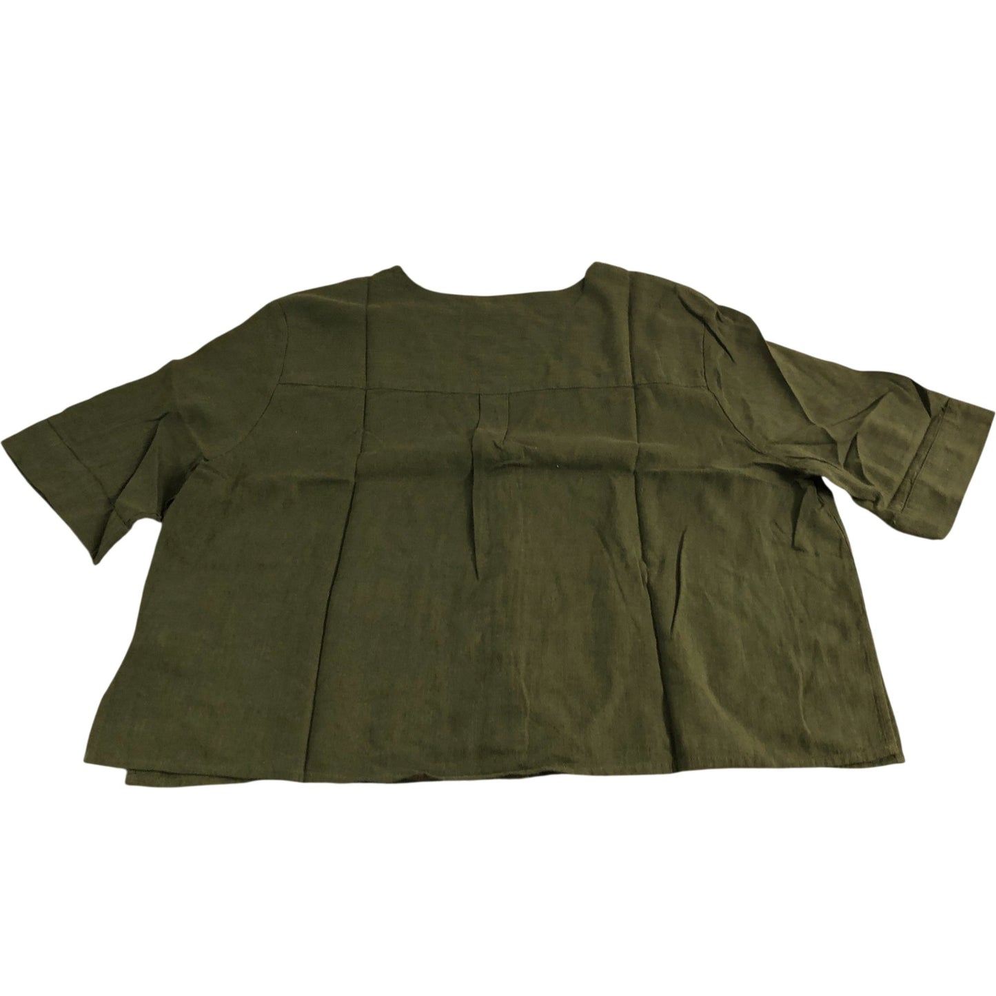 Branded Shirt UK14 Women's Green Linen V Neck Short Sleeve Top