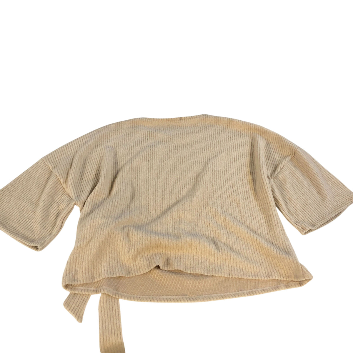 River Island Ribbed Tie Front Top Women Beige Bell Sleeve Casual Wear
