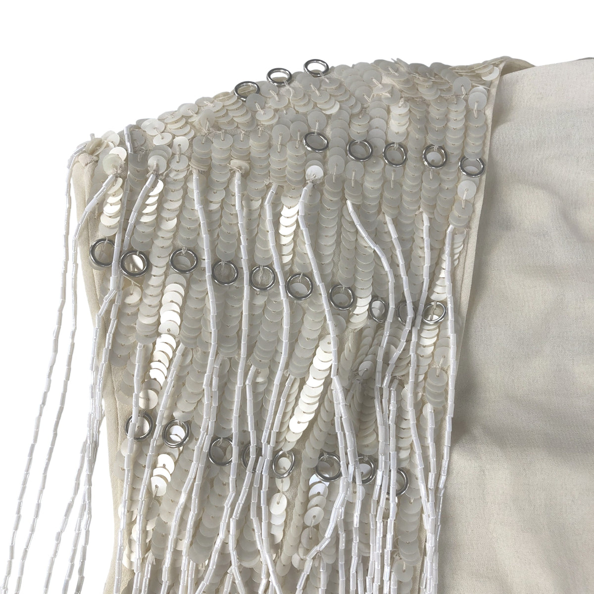 River Island Fringe Cape UK Medium Women's Beaded Cover-Up Top Cream