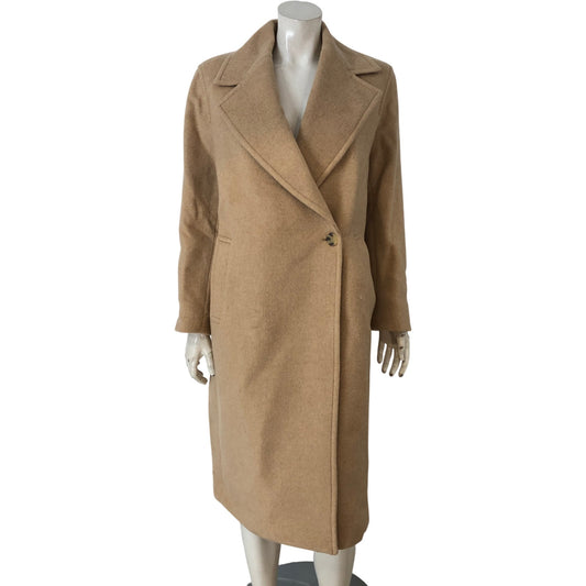 Branded Wool Double Breasted Coat UK8 Women's Camel Marl Classic Style