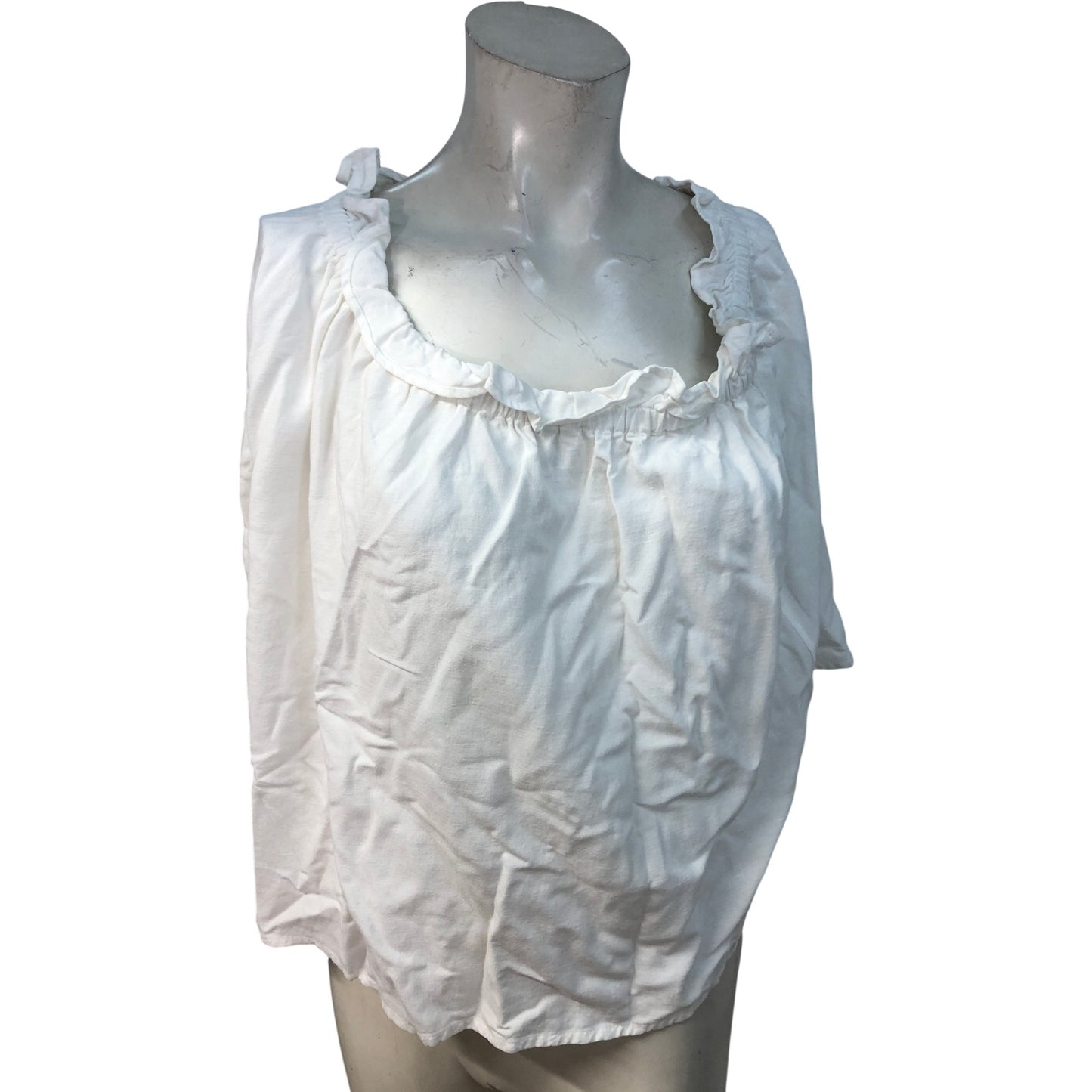 River Island White Blouse UK12 Women's Short Sleeve Ruffled Cotton Top