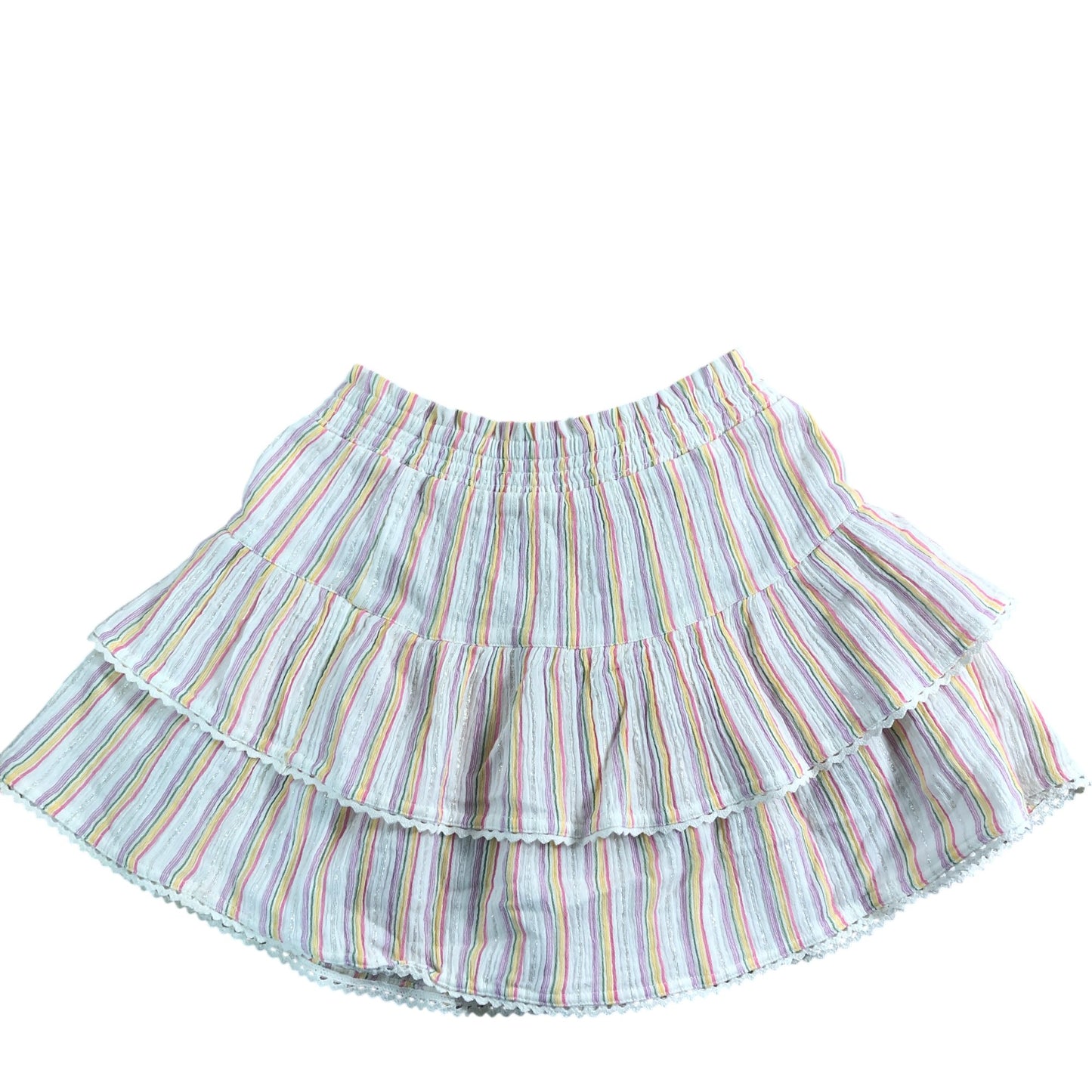 River Island Striped Tiered Skirt UK11-12 Girls Cotton Multi-Coloured Summer