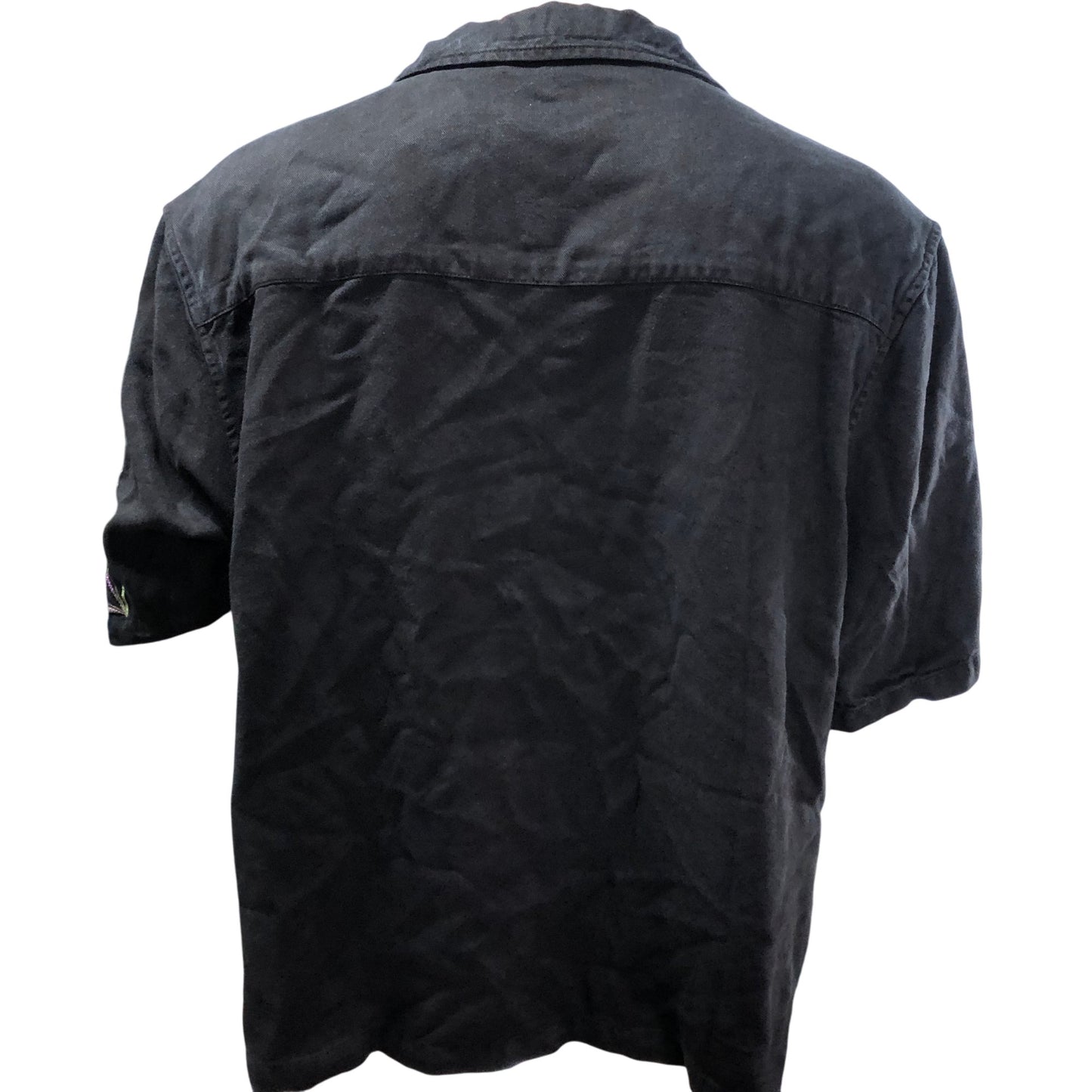 River Island Floral Embroidered Casual Shirt Black Short Sleeve Size Large