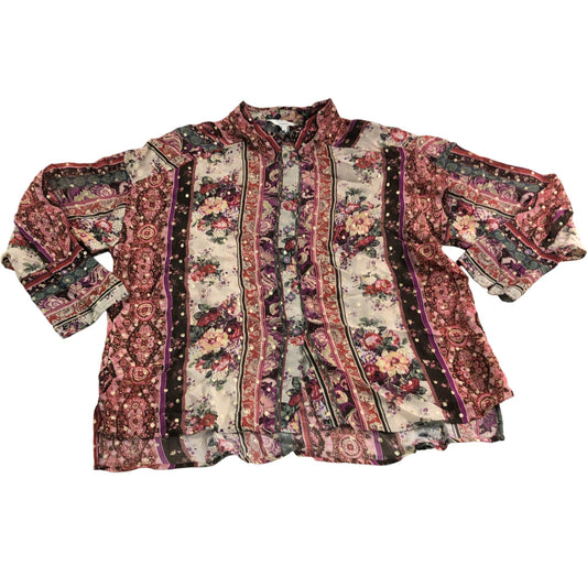 River Island Relaxed Floral Print Button Up Blouse Size 6 Women’s