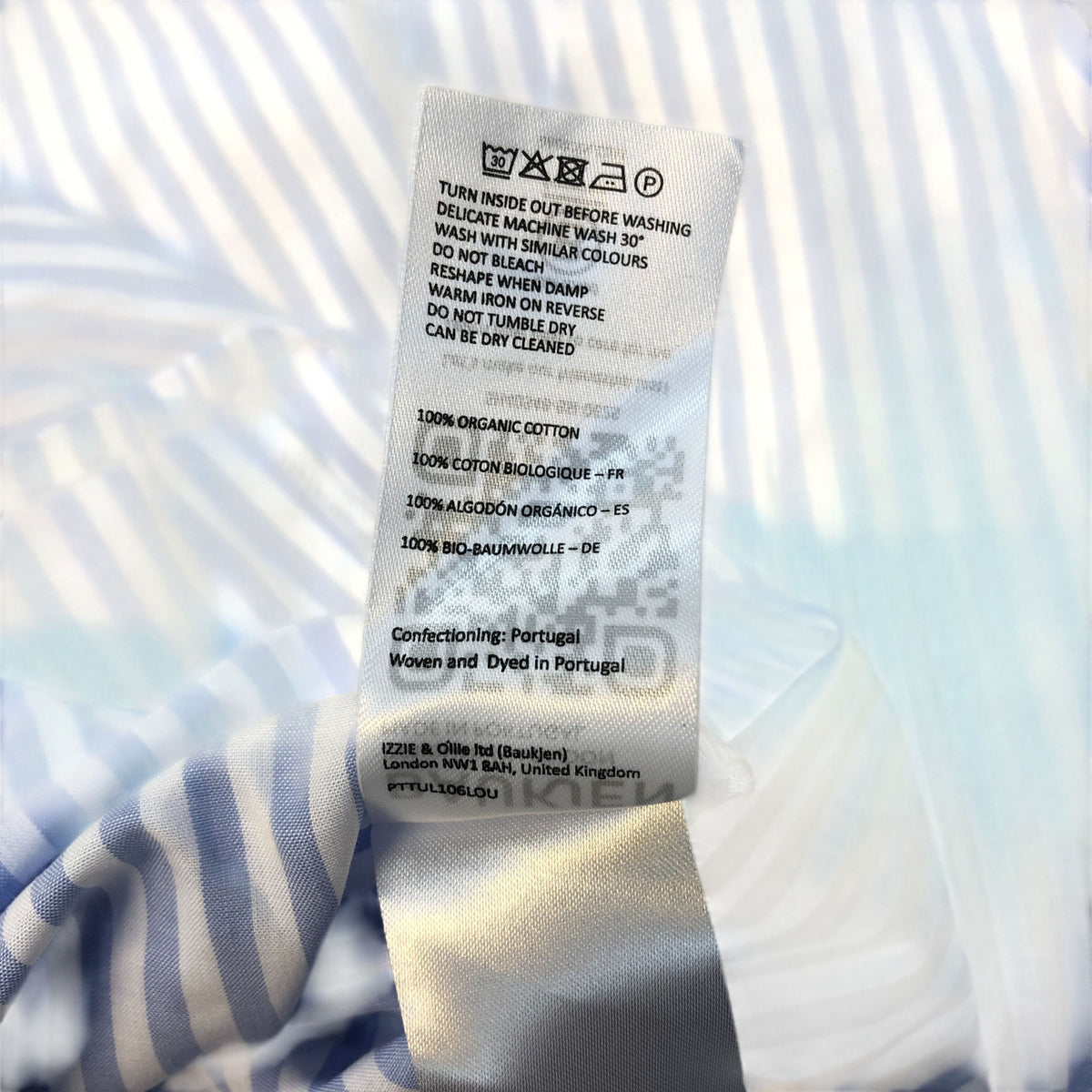Baukjen Puff Sleeve Blouse UK14 Women's Blue Striped 100 Organic Cotton Top