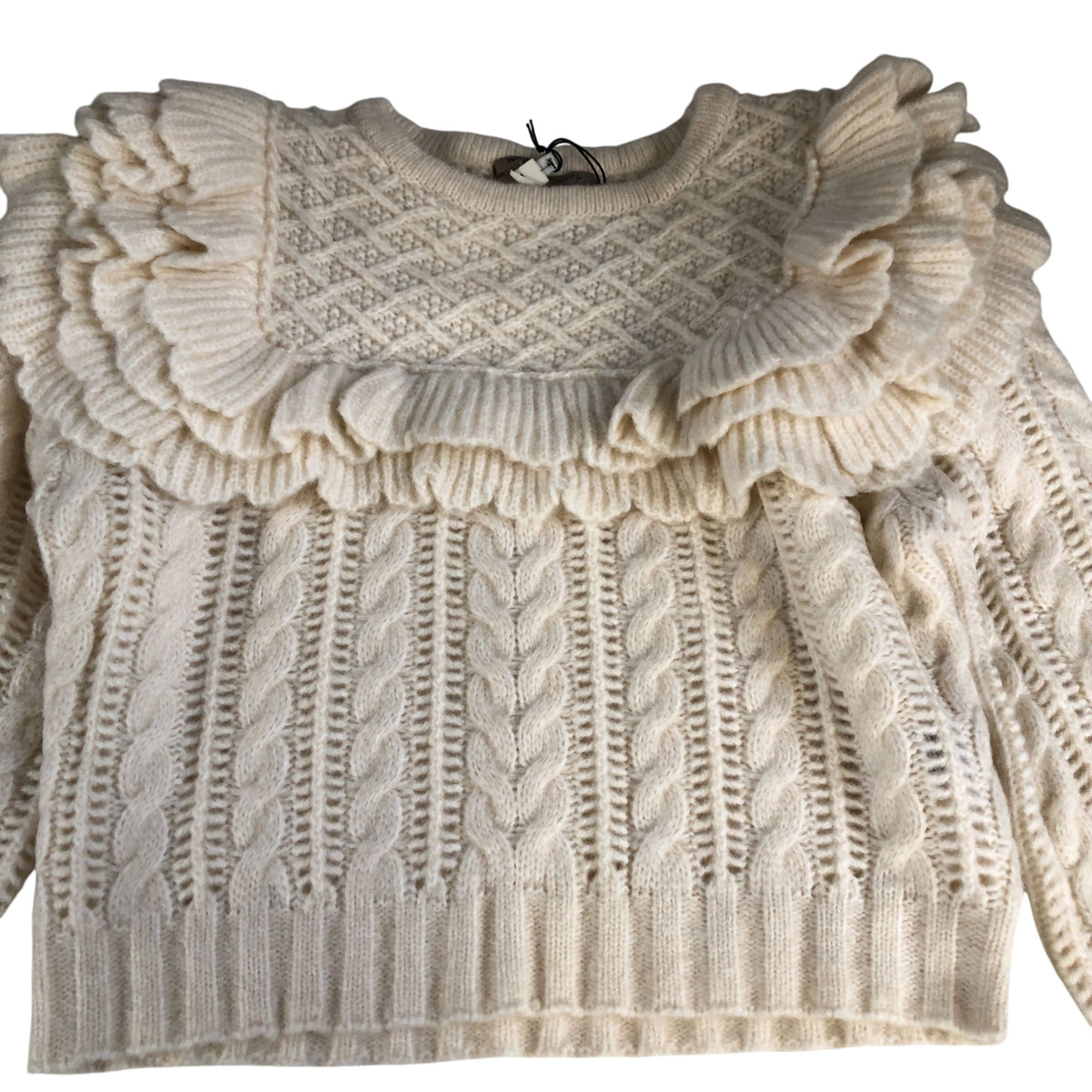 River Island Knitted Sweater Women's Cream Cable Knit Ruffle Detail Jumper