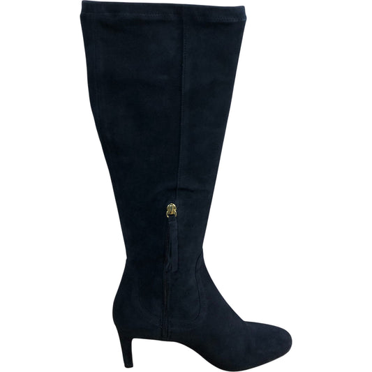 Branded Stretch Boot UK6 Women's Knee High Suede Heeled Navy