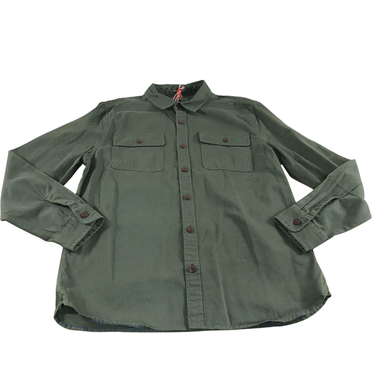 Furze Garment Dye Twill Shirt Khaki Green Long Sleeve Size Large