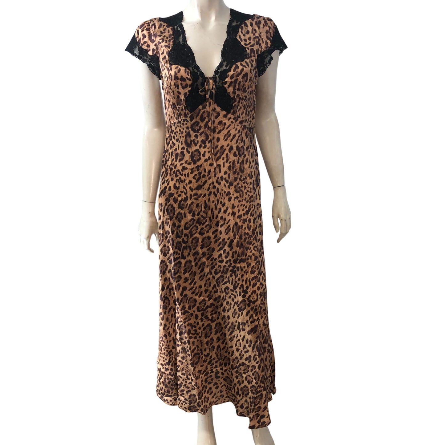 RIXO Leopard Print Maxi Dress UK12 Women's Casual Sleeveless Lace Detail