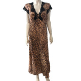 RIXO Leopard Print Maxi Dress UK12 Women's Casual Sleeveless Lace Detail