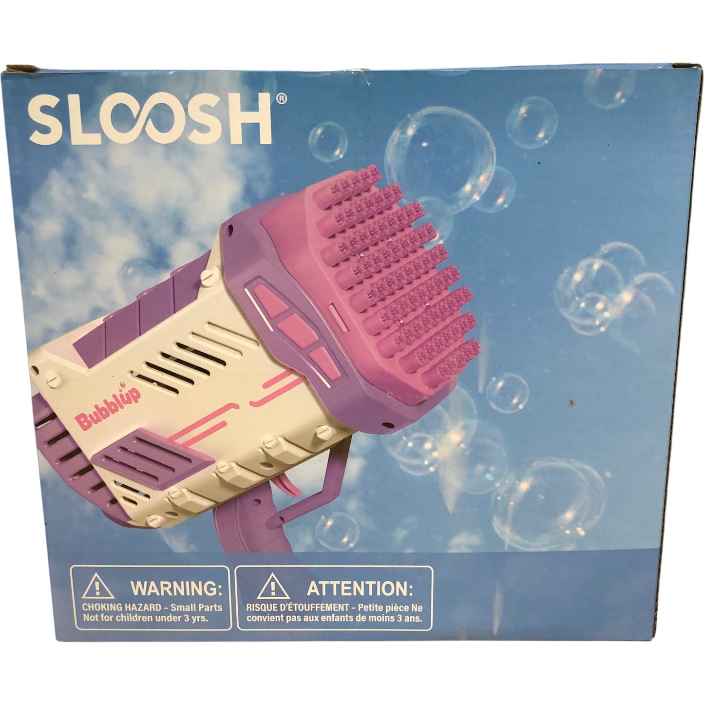SLOOSH Bubble Gun Purple Bazooka 9 Inch Includes 2 Bottles of Solution Ages 3+